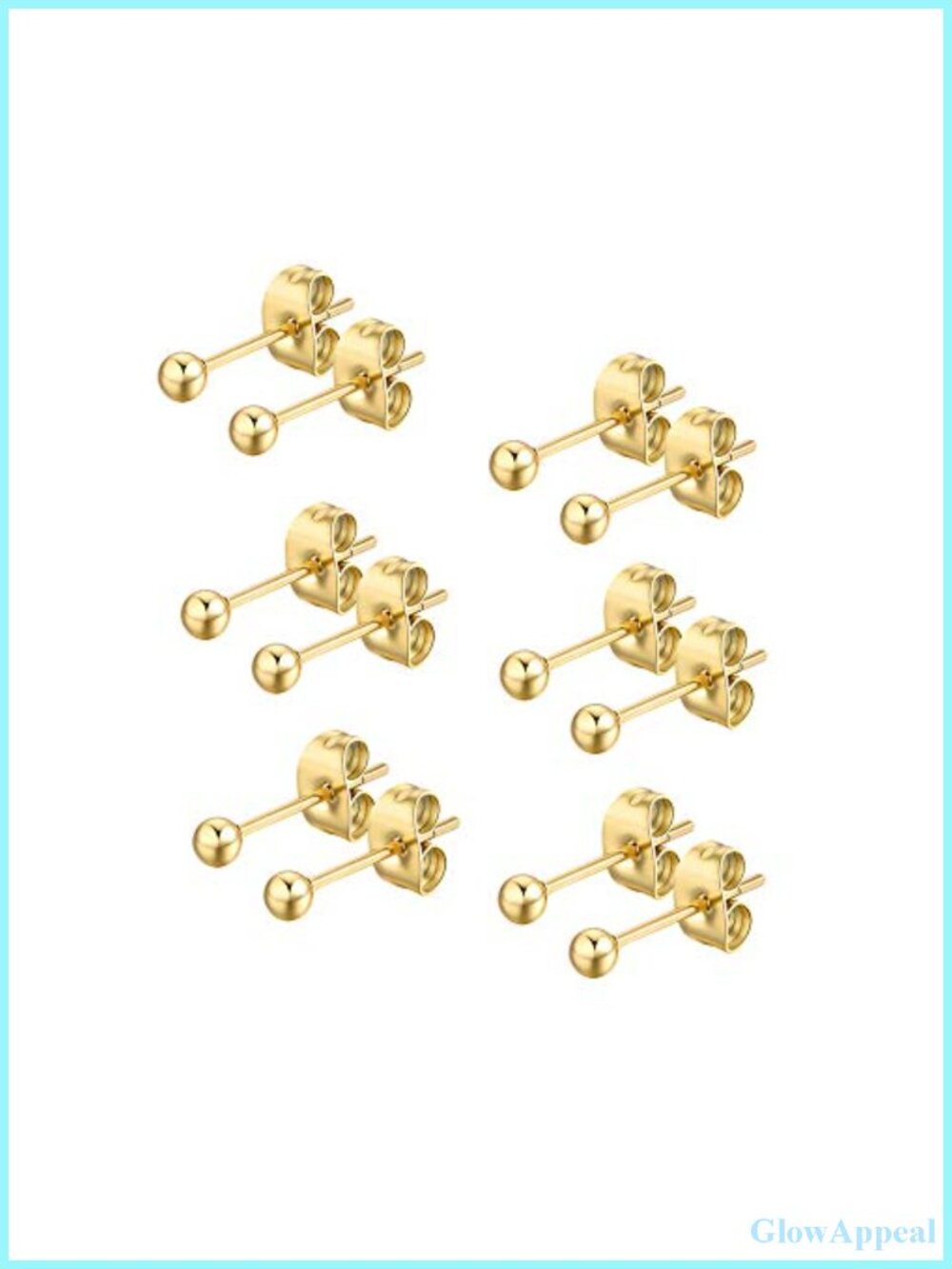 6 Pair Tiny 14K Gold Plated Ball Stud Earrings for Women, Surgical Steel